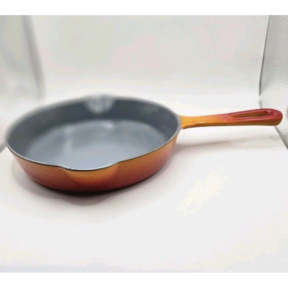 Vintage Unmarked Descoware Enamelware Fry Pan Flame Orange #3 Made In Belgium